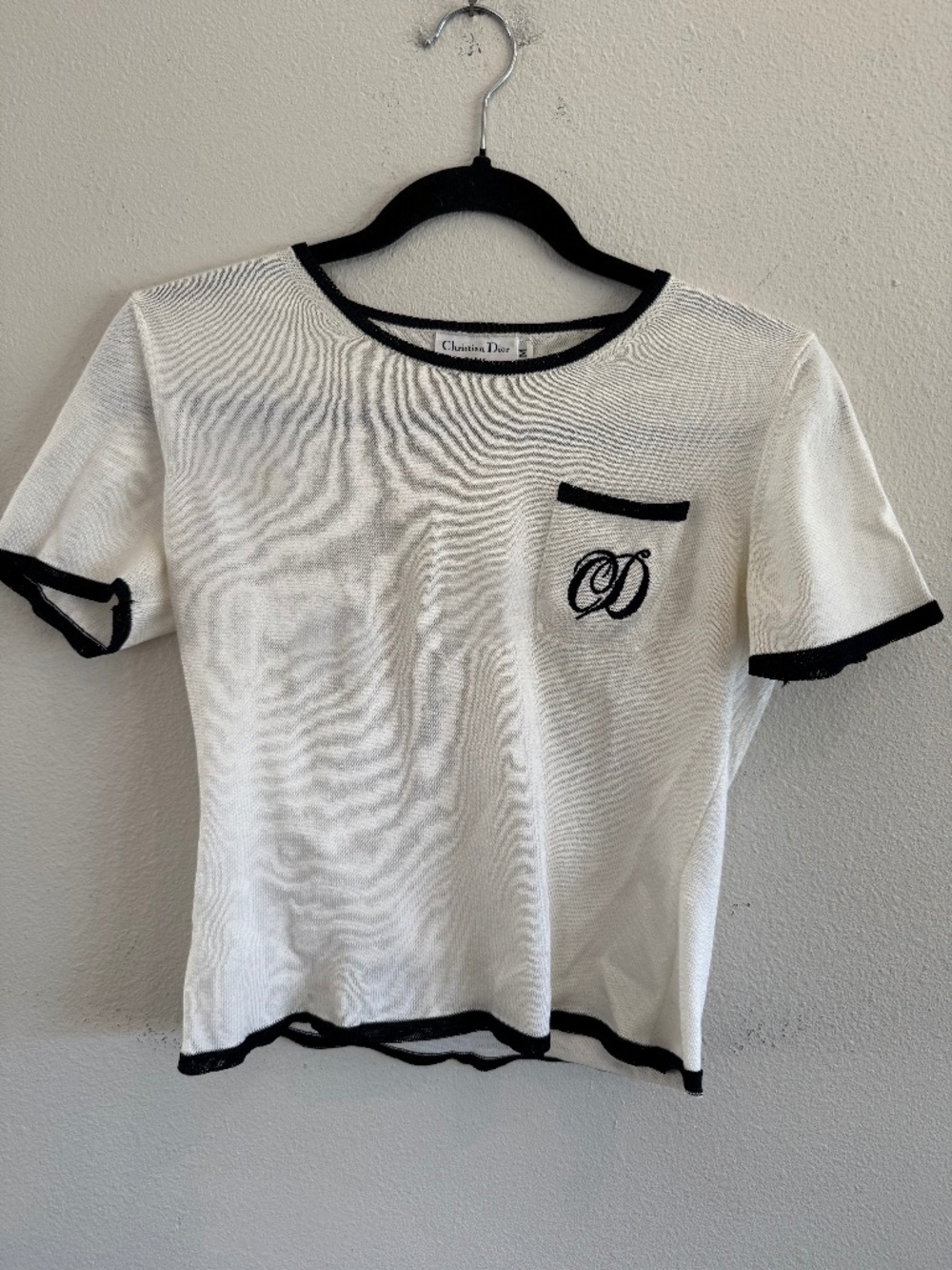 Christian Dior White & Black Trim Knit Top Medium